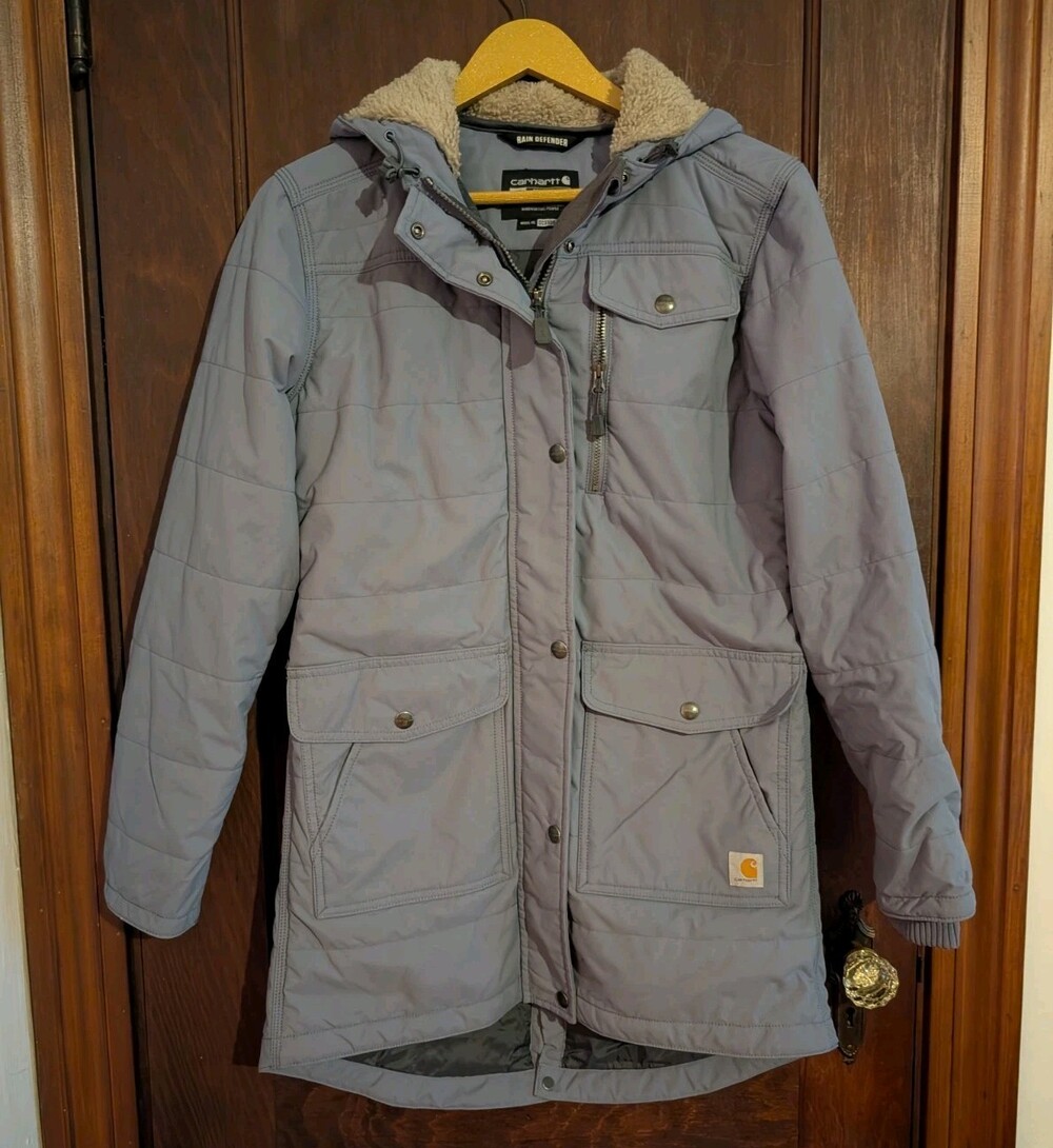 Carhartt Rain Defender Sherpa Quilted Utility Jacket Parka Blue Gray XS OC3908-W